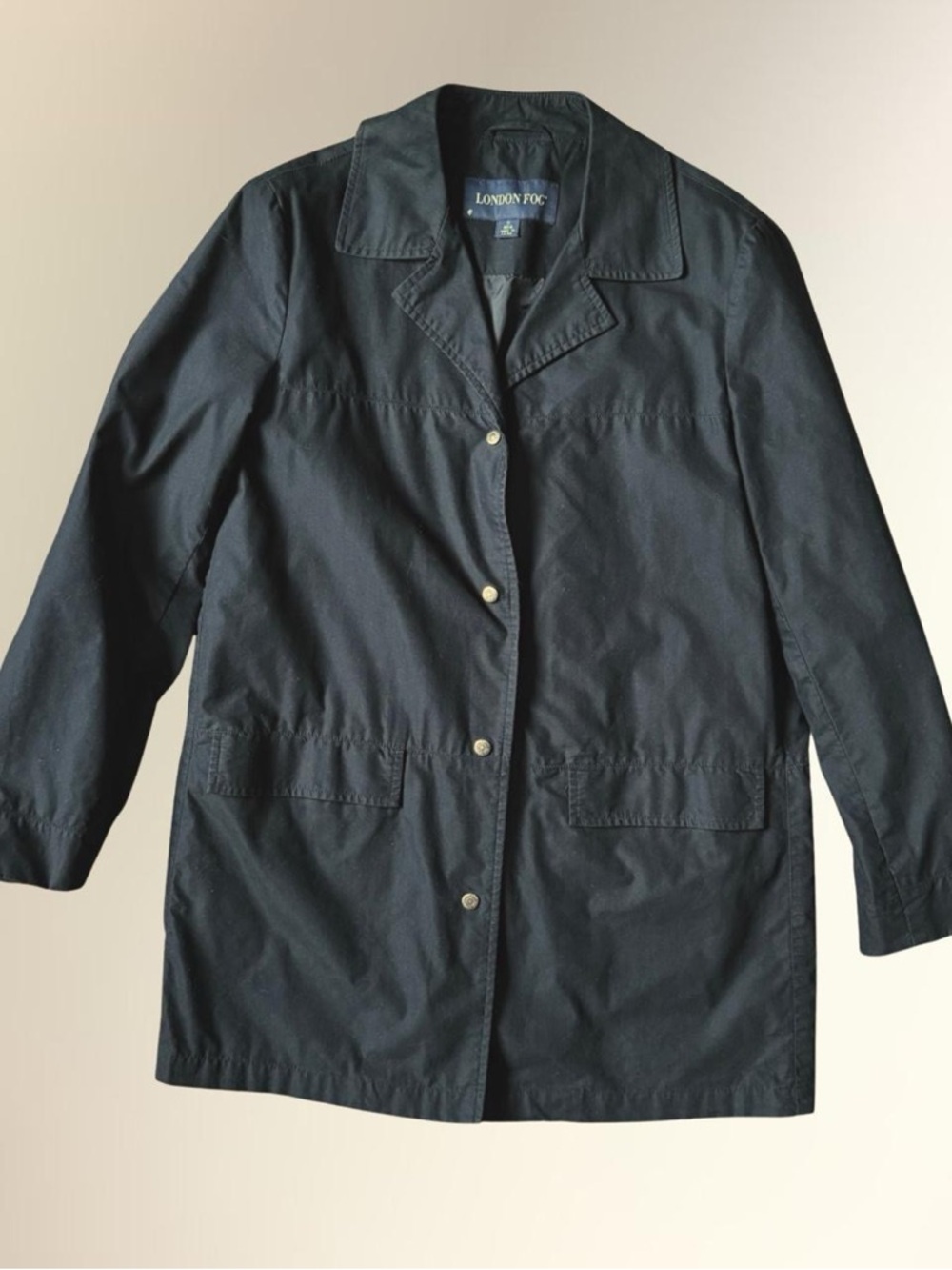 London Fog Black Snap-Front Utility Trench/Rain Coat